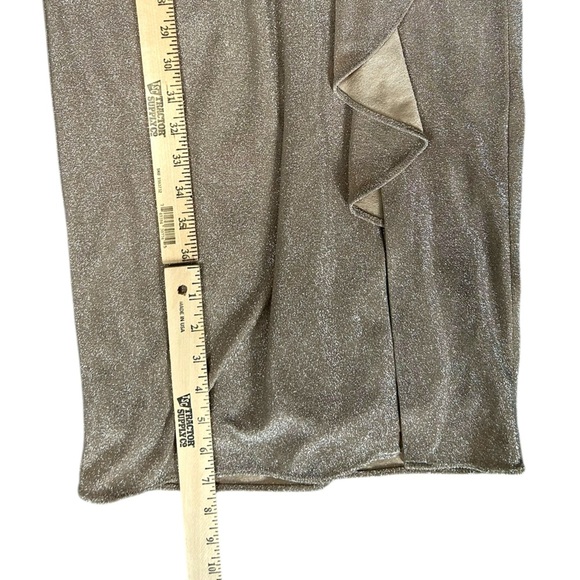 NWT Adrianna Papell Women Draped Knit Faux Wrap Dress Long Sleeve Gold Champagne - Picture 4 of 10